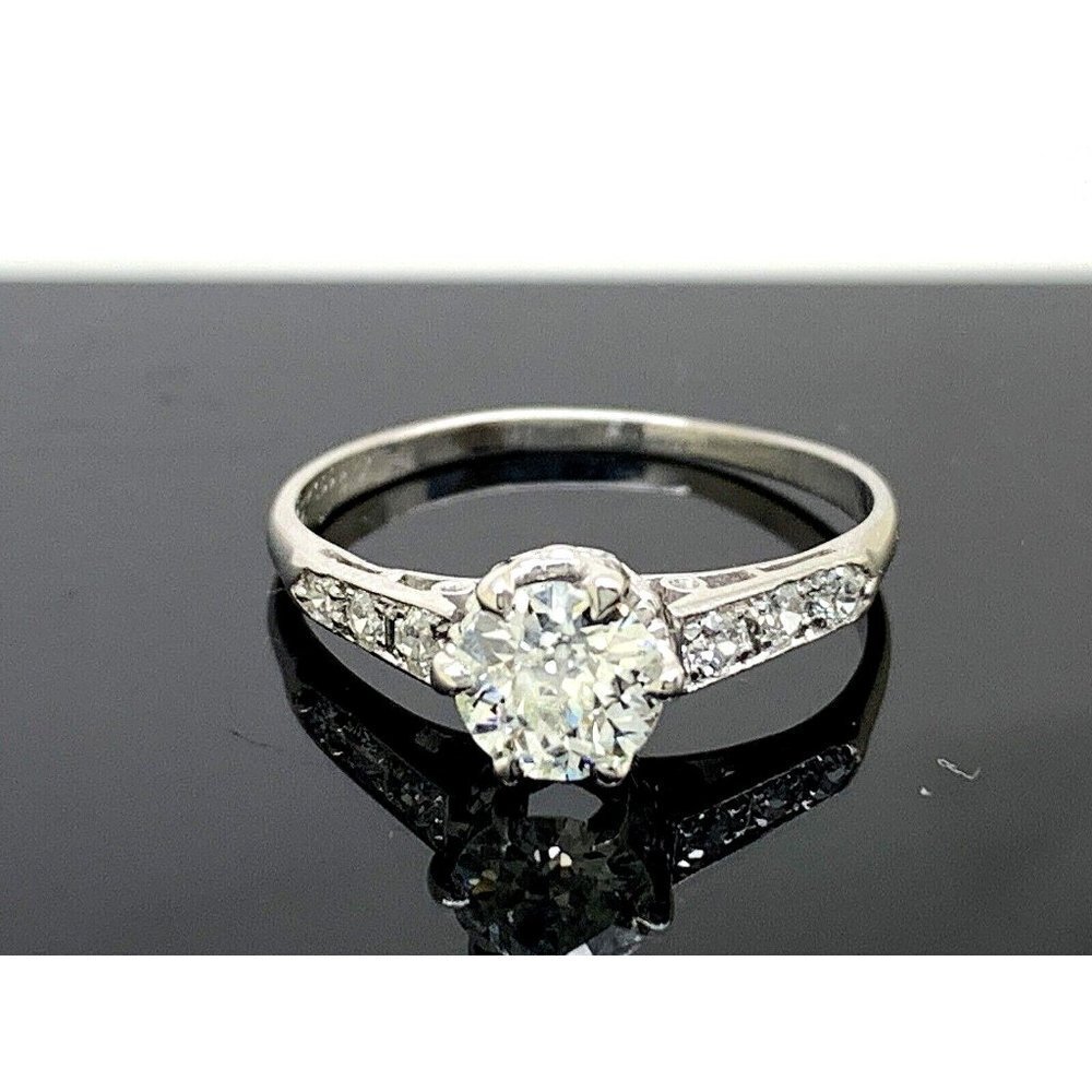Women's Engagement Ring Platinum Diamond Antique Old Miner 0.75 Carat Si…